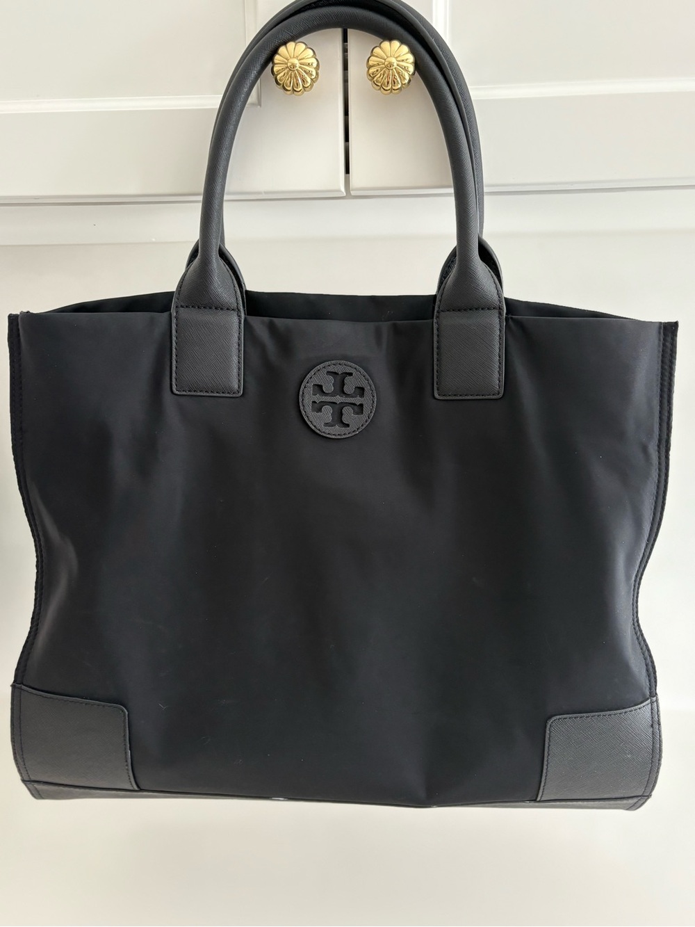 Tory Burch Ella Tote – Black Nylon & Leather